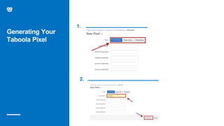 Generating Your
Taboola Pixel
1.
2.
 