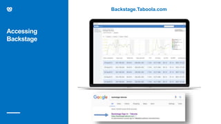 Accessing
Backstage
Backstage.Taboola.com
 