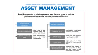 ASSET MANAGEMENT
Investment Banking Tutorials - Learn Most Important Topics & Concepts (wallstreetmojo.com)
 