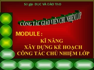 MODULE :  KĨ NĂNG  XÂY DỰNG KẾ HOẠCH CÔNG TÁC CHỦ NHIỆM LỚP Sở gi¸o  DỤC VÀ ĐÀO TẠO  