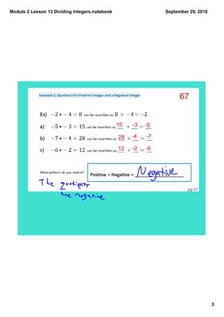 Module 2 lesson 13 dividing integers | PDF | Homework and Study | Education