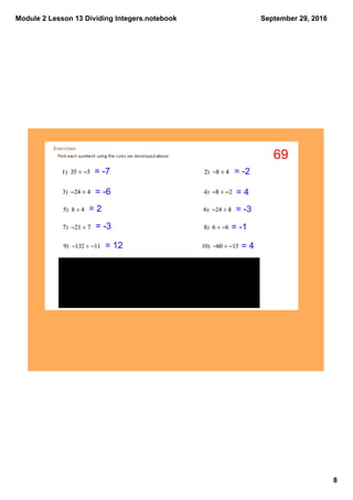 Module 2 lesson 13 dividing integers | PDF