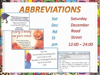 Sat Saturday
Dec December
Rd Road
St Street
pm 12:00 – 24:00