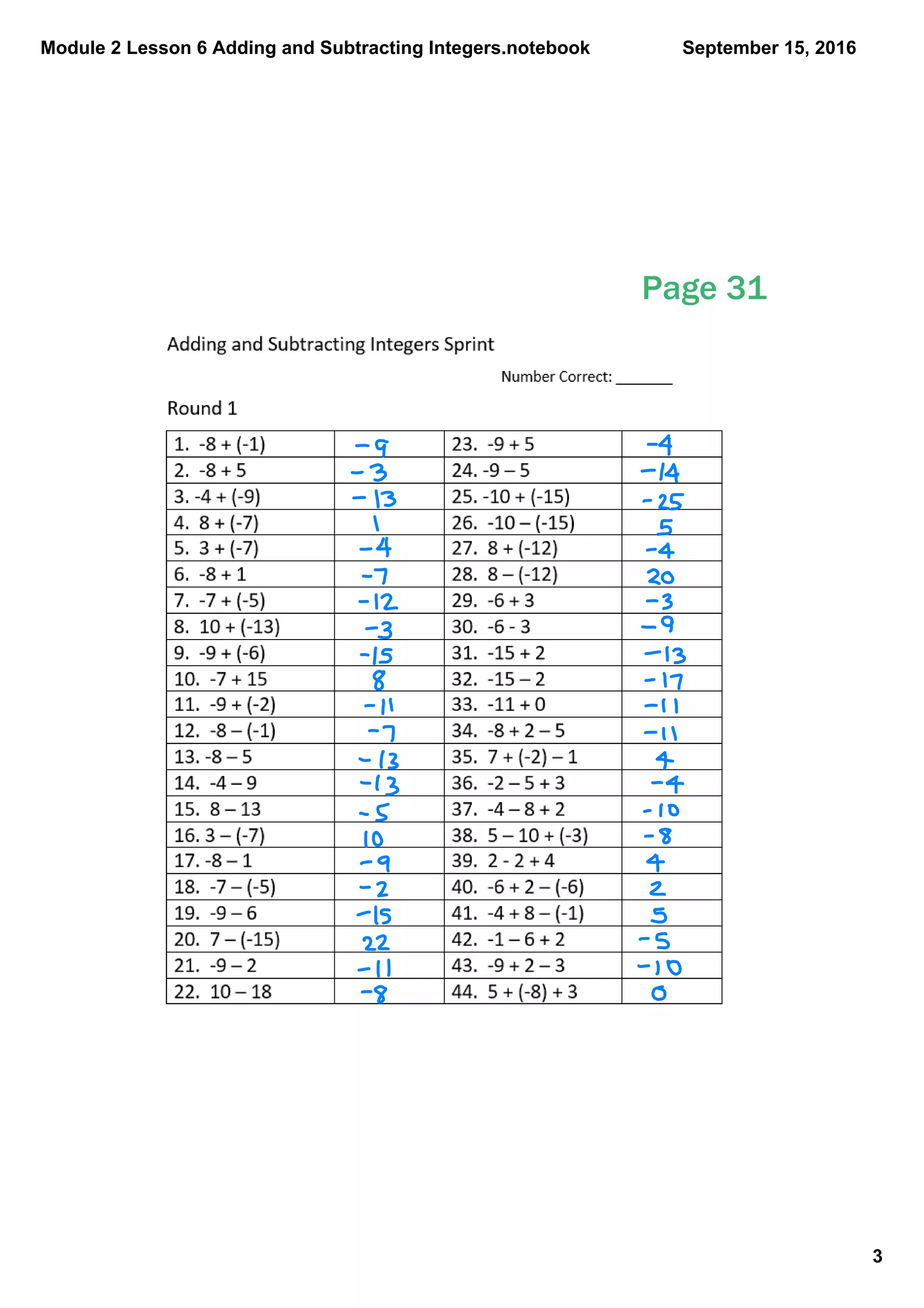 Module 2 lesson 6 adding and subtracting integers | PDF
