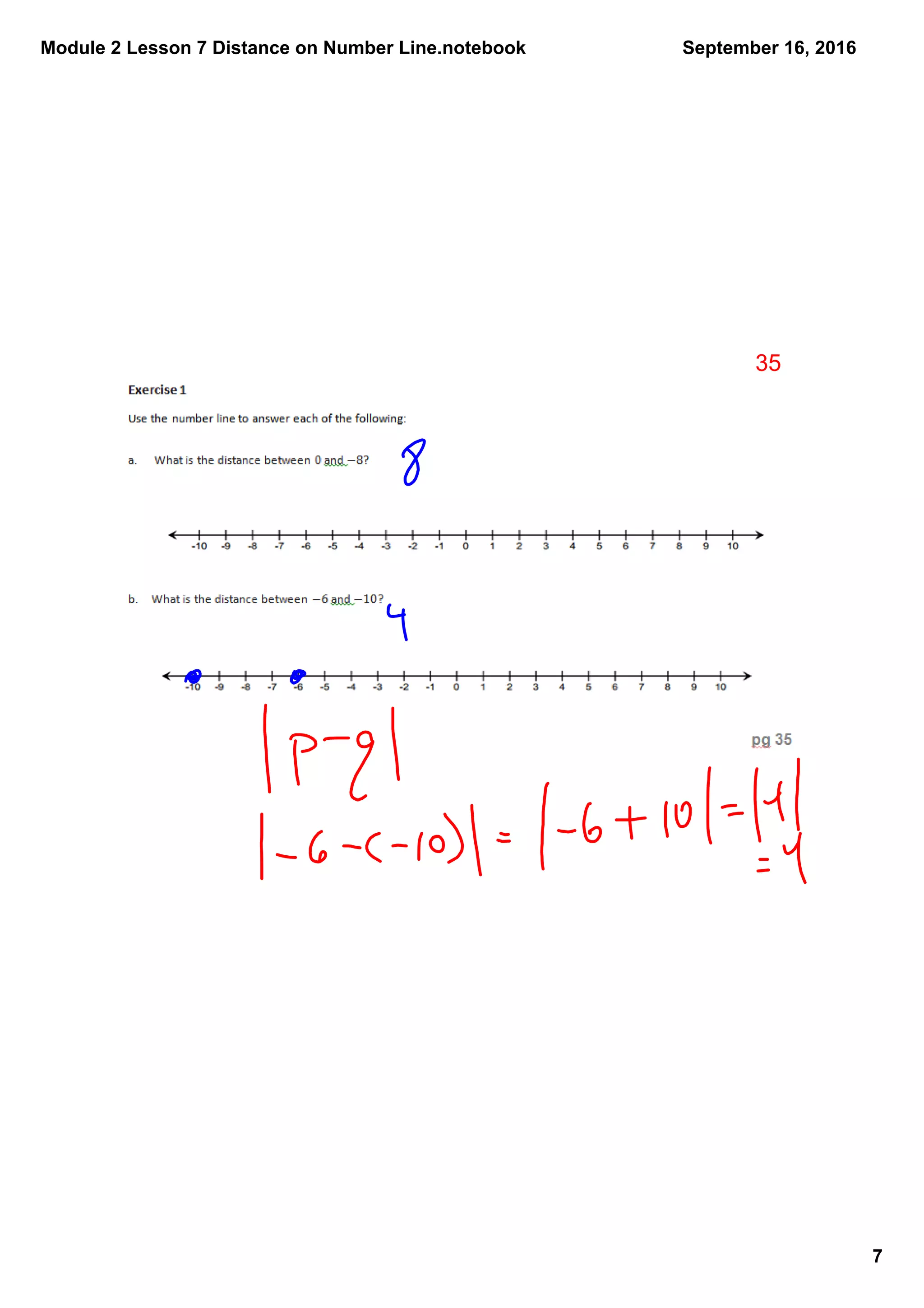 Module 2 Lesson 7 Distance on Number Line.notebook
7
September 16, 2016
35