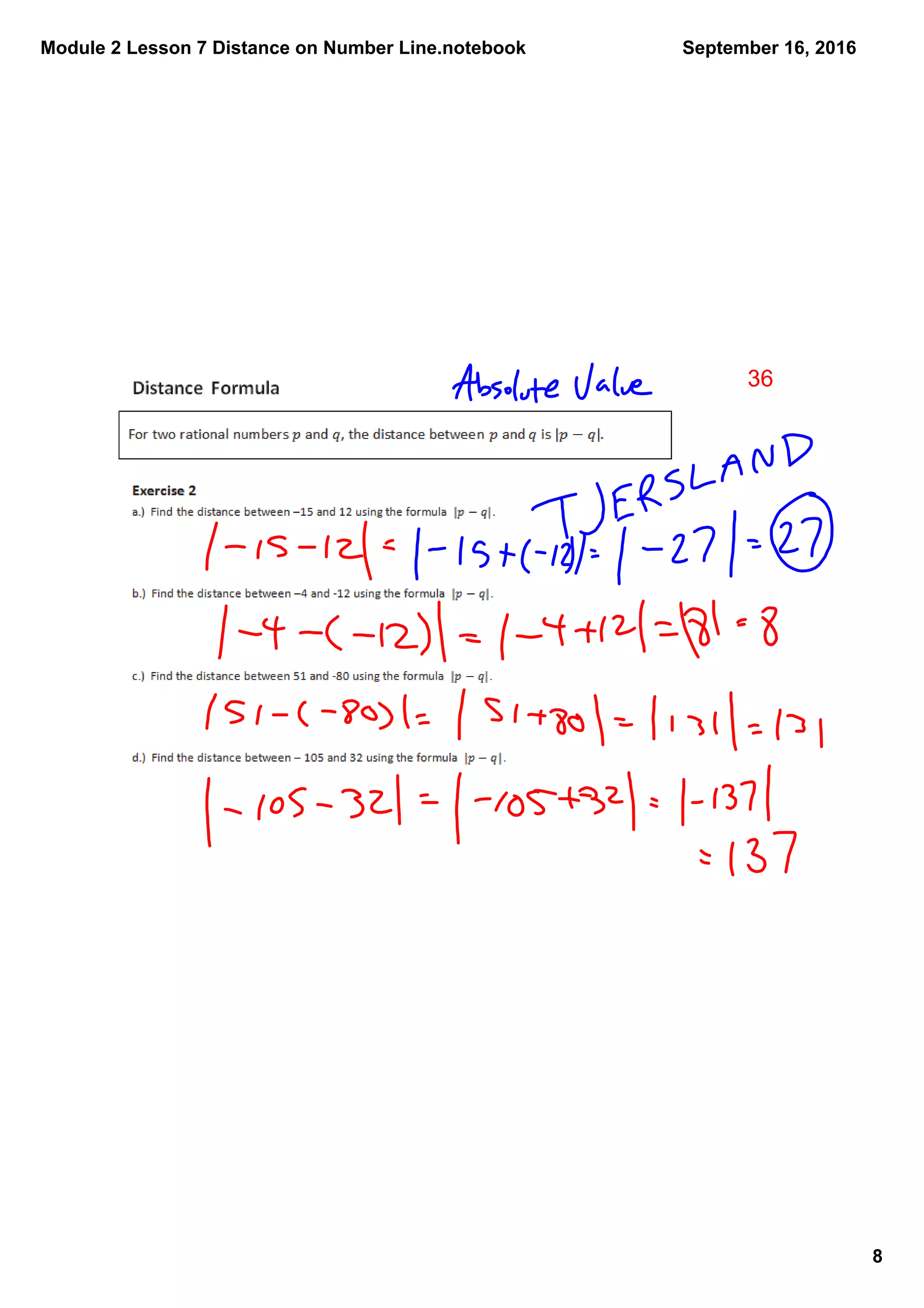 Module 2 Lesson 7 Distance on Number Line.notebook
8
September 16, 2016
36