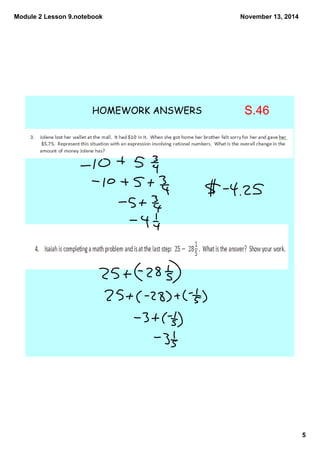 Module 2 Lesson 9.notebook 
5 
November 13, 2014 
HOMEWORK ANSWERS S.46 
 