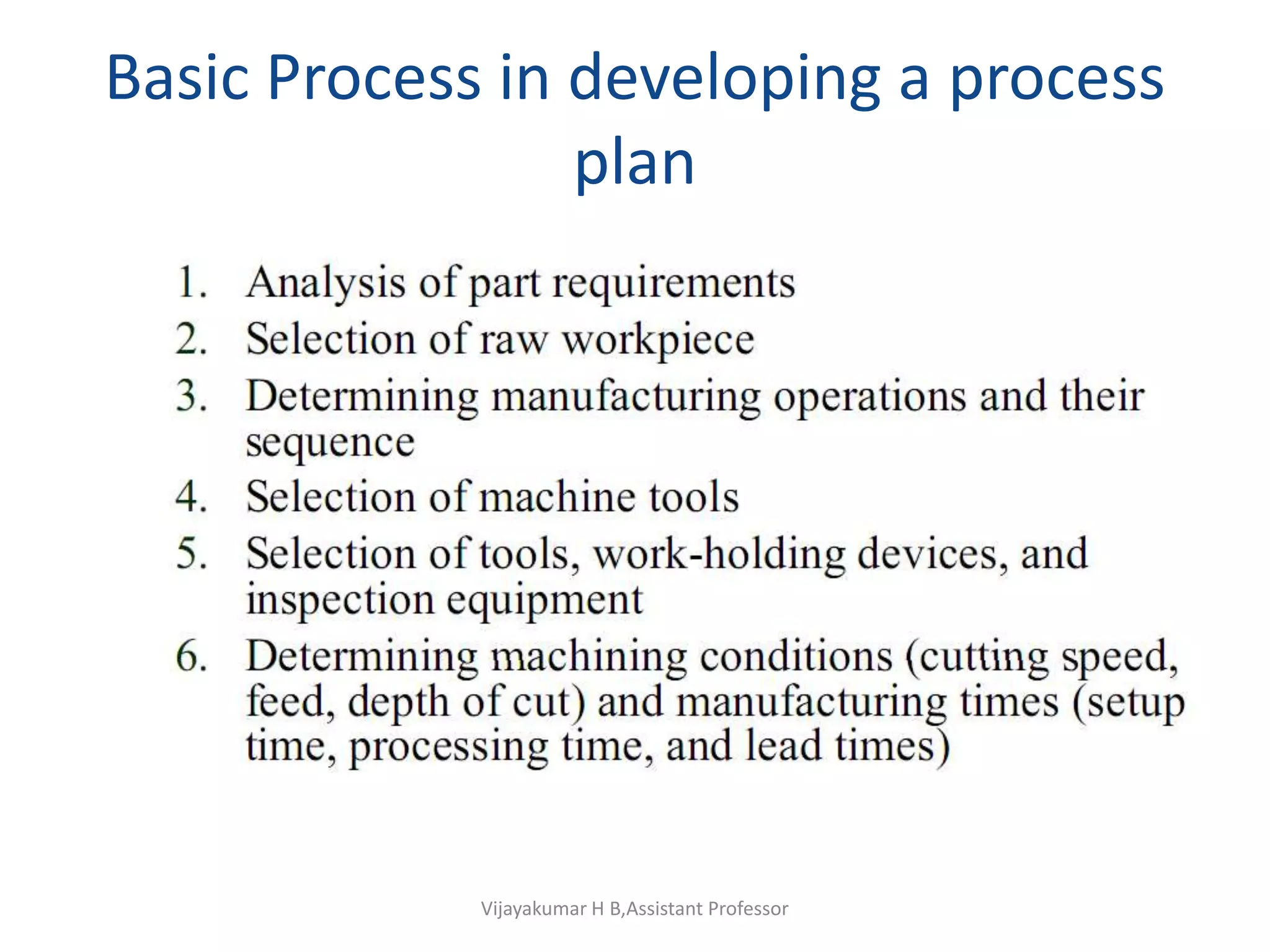 Basic Process in developing a process
plan
Vijayakumar H B,Assistant Professor
 