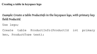 Creating a table in keyspace lego
 
