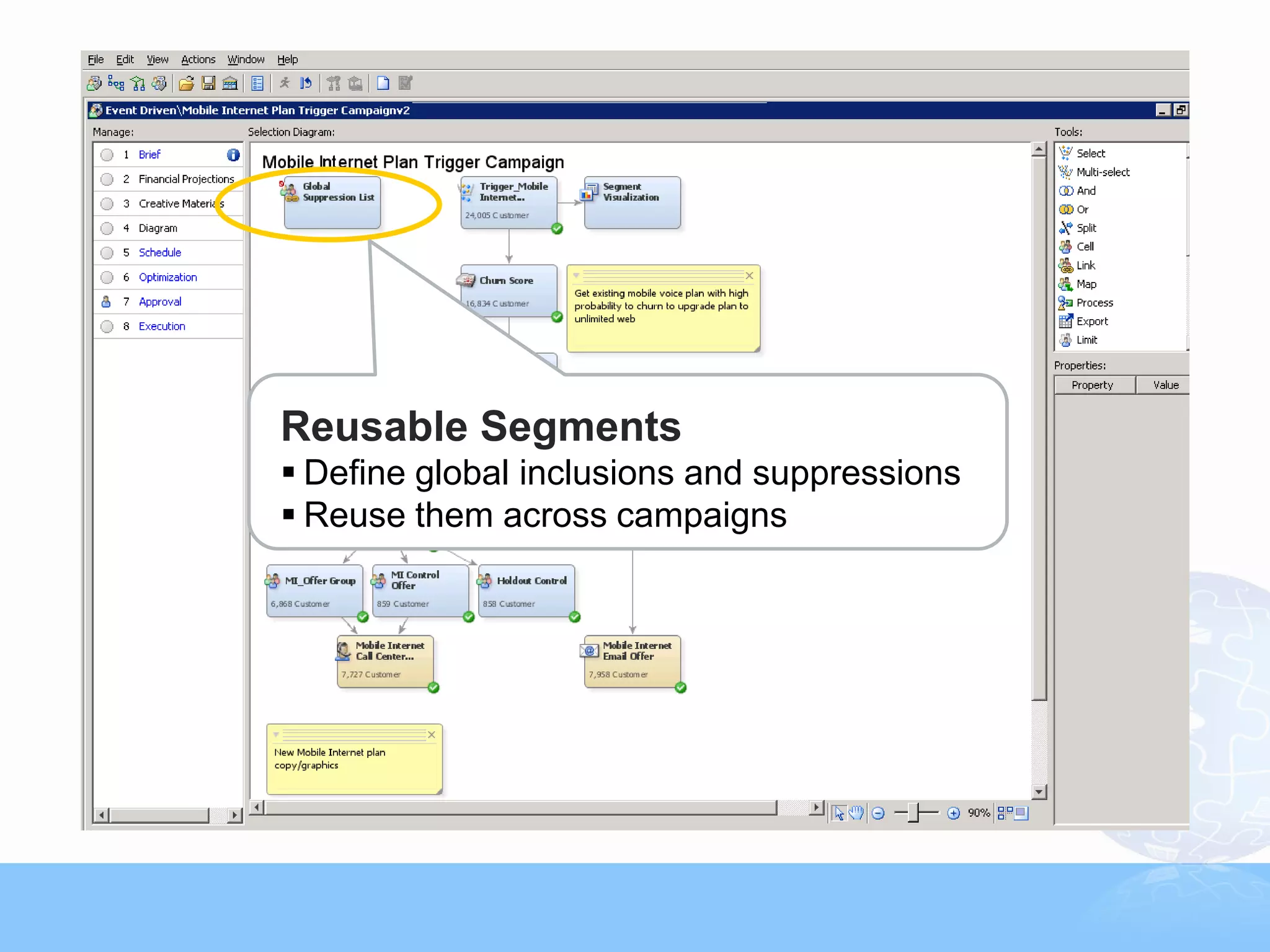 Reusable Segments
 Define global inclusions and suppressions
 Reuse them across campaigns




                                                                         21



             Copyright © 2011, SAS Institute Inc. All rights reserved.
 