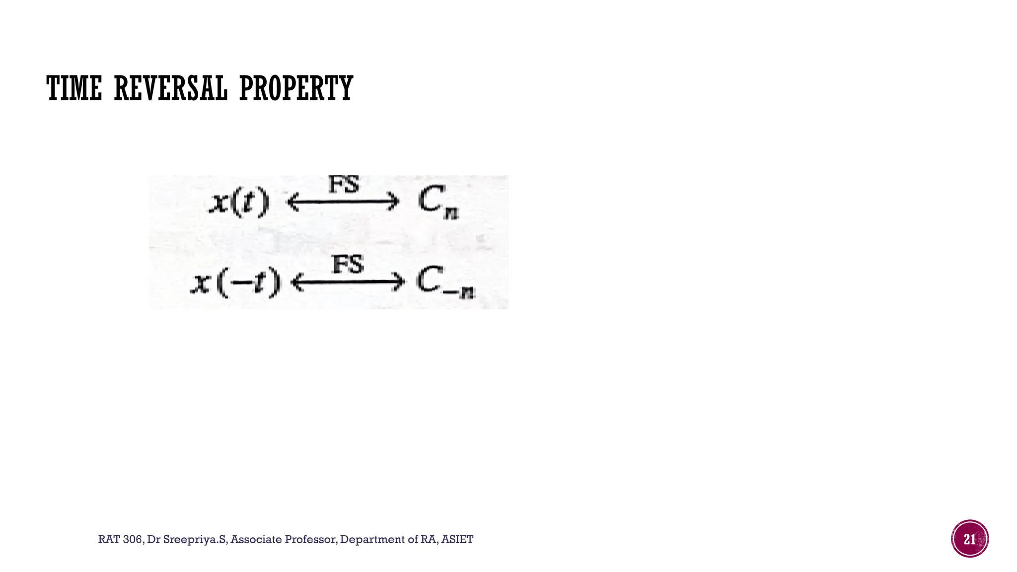 RAT 306, Dr Sreepriya.S, Associate Professor, Department of RA, ASIET 21
TIME REVERSAL PROPERTY
 