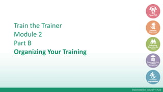 SNOHOMISH COUNTY PUD
Train the Trainer
Module 2
Part B
Organizing Your Training
 