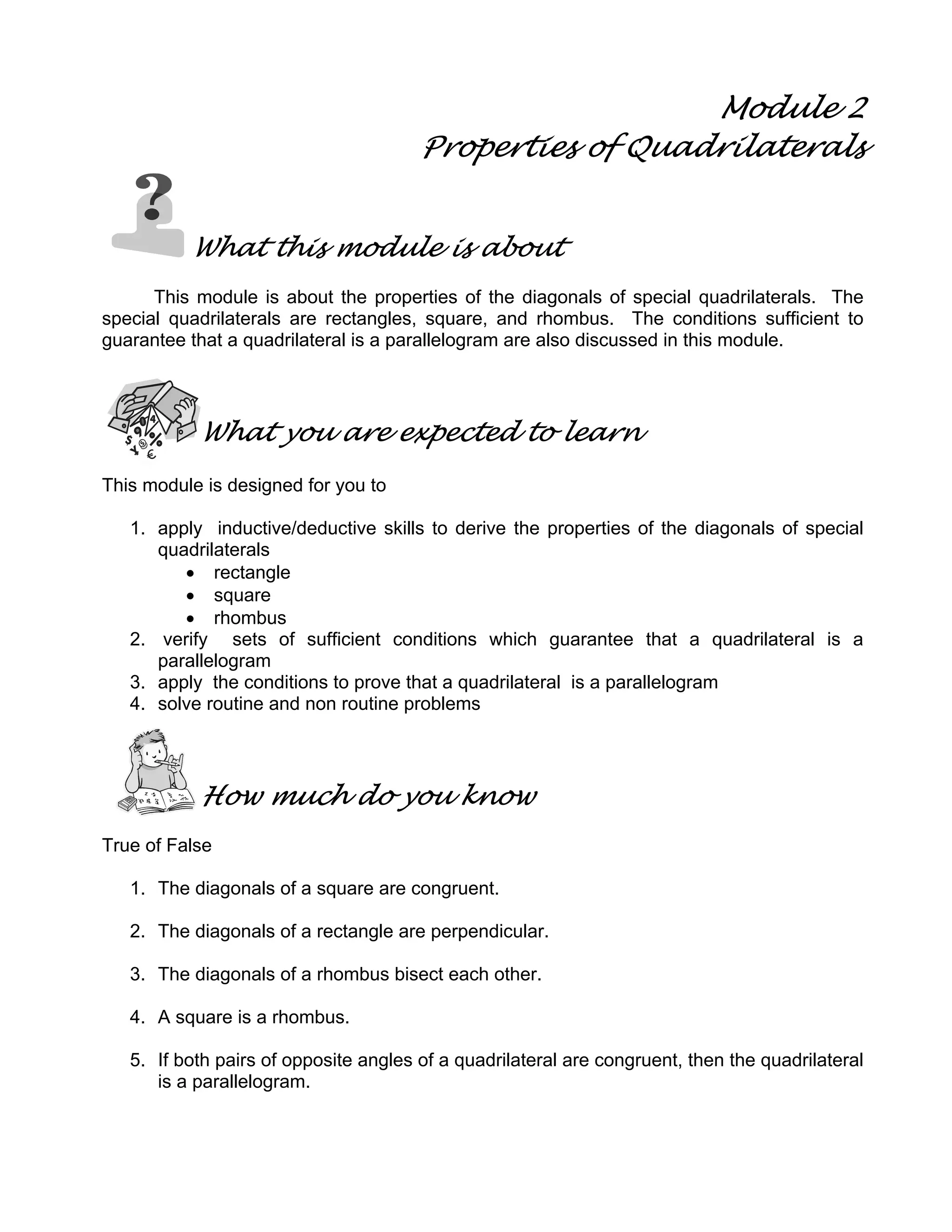 Module 2 properties of quadrilaterals | PDF