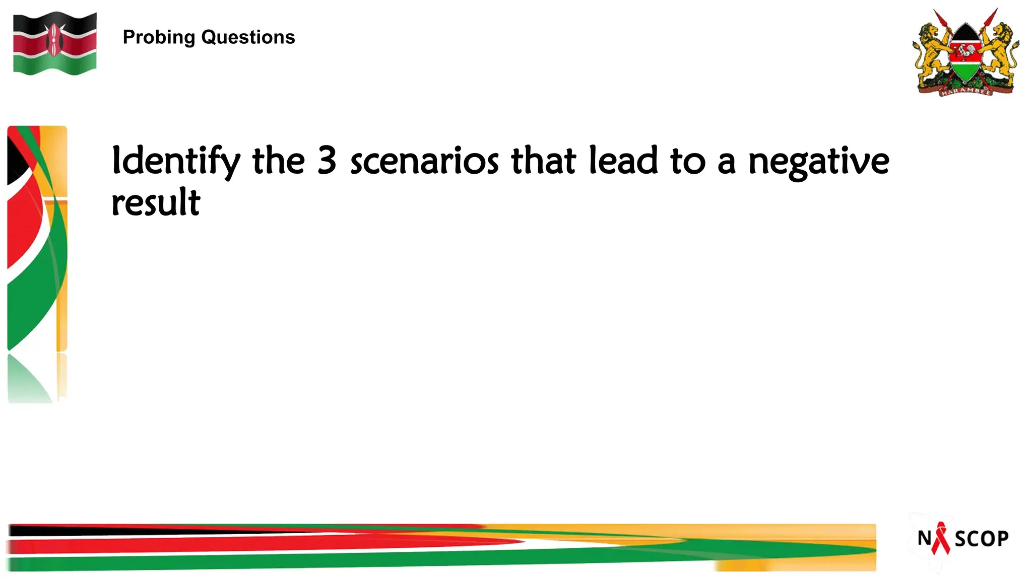 Probing Questions
Identify the 3 scenarios that lead to a negative
result
 