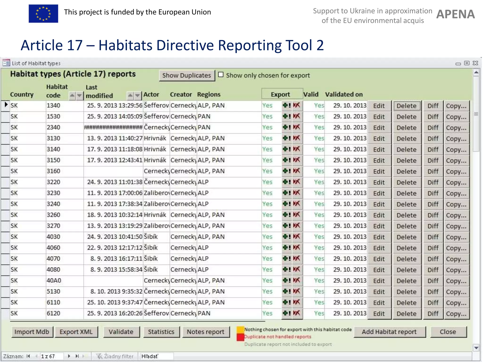 Support to Ukraine in approximation
of the EU environmental acquis
APENAThis project is funded by the European Union
Training “Implementation of Habitats Directive - Habitats and Plants“
Article 17 – Habitats Directive Reporting Tool 2
 