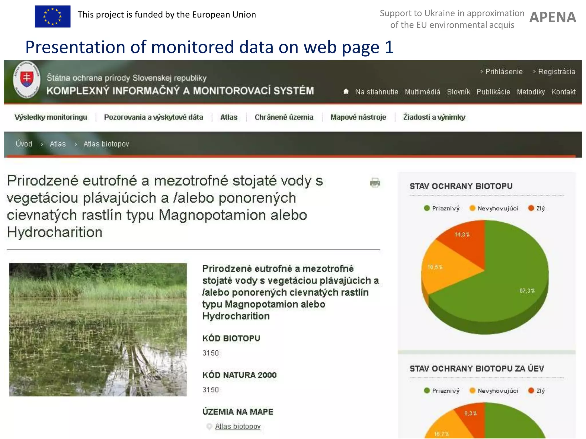 Support to Ukraine in approximation
of the EU environmental acquis
APENAThis project is funded by the European Union
13Training “Implementation of Habitats Directive - Habitats and Plants“
Presentation of monitored data on web page 1
 