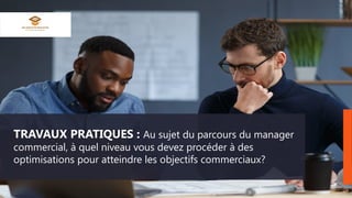 TRAVAUX PRATIQUES : Au sujet du parcours du manager
commercial, à quel niveau vous devez procéder à des
optimisations pour atteindre les objectifs commerciaux?
 