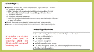 A metaphor is a concept
where one’s body of
knowledge about one
thing is used to understand
something else.
 