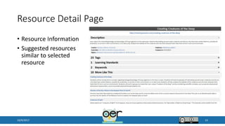 Resource Detail Page
• Resource Information
• Suggested resources
similar to selected
resource
10/9/2017 12
 