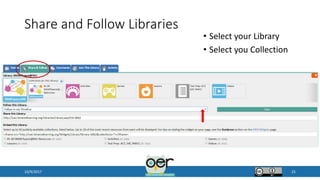 Share and Follow Libraries
10/9/2017 25
• Select your Library
• Select you Collection
 