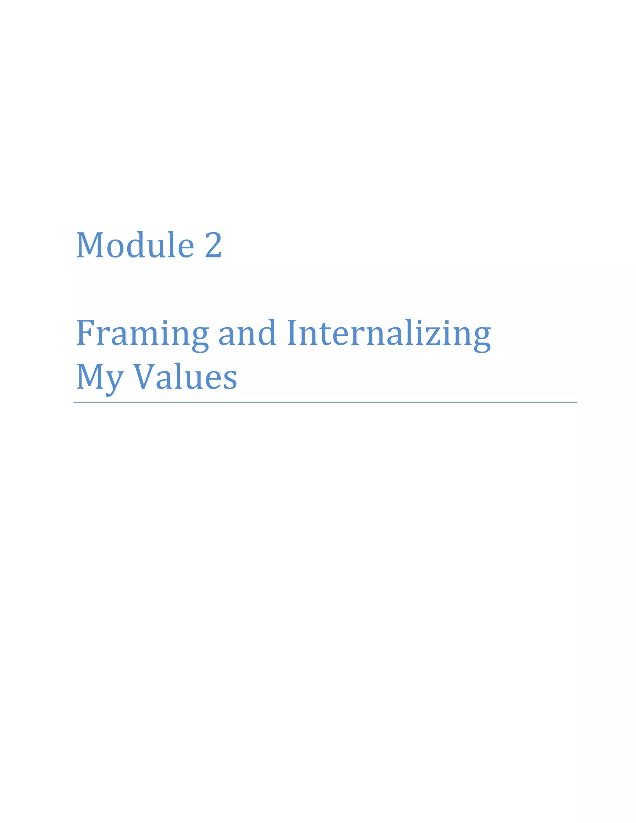 Module 2
Framing and Internalizing
My Values
 