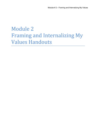 Module # 2 – Framing and Internalizing My Values
Module 2
Framing and Internalizing My
Values Handouts
 