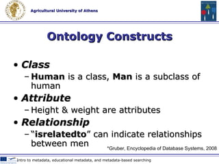 Conceptualization “ A conceptualization is an abstract, simplified view of the world that we wish to represent for some purpose” * Ontologies provide  controlled ,  consistent  vocabularies to describe  concepts  and  relationships Web 2.0 Technologies & Tools in Education * Thomas Gruber, 1993 