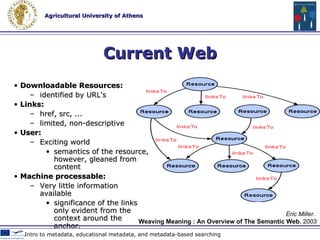 Semantic Web The Semantic Web is about two things :   C ommon formats for integration and combination of data drawn from diverse sources L anguage for recording how the data relates to real world objects Web 2.0 Technologies & Tools in Education 