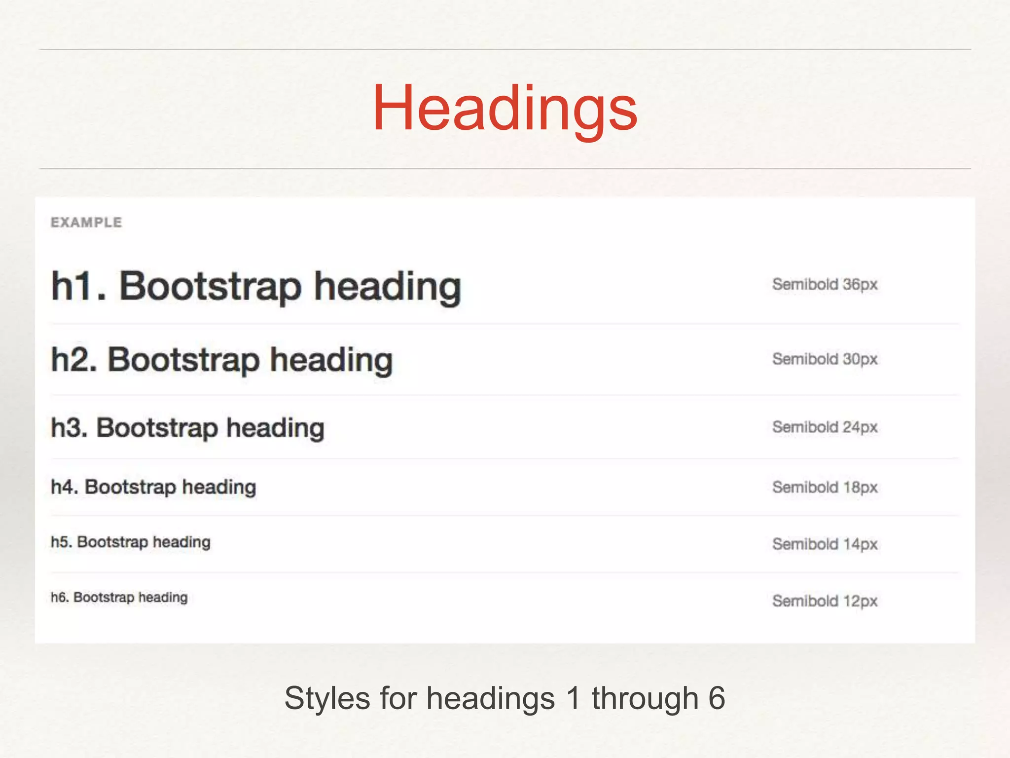 Headings
Styles for headings 1 through 6
 