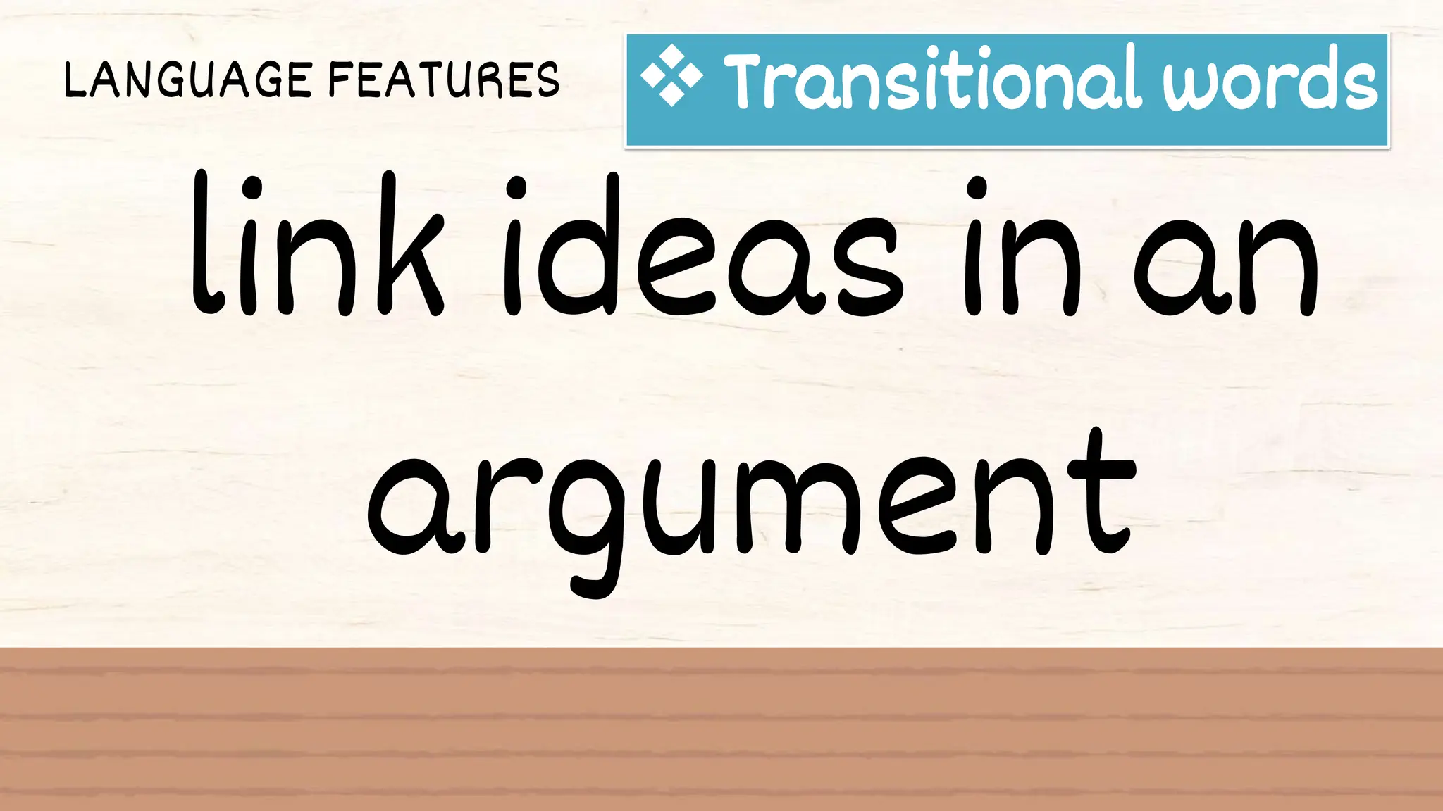 LANGUAGE FEATURES Transitional words
link ideas in an
argument
 