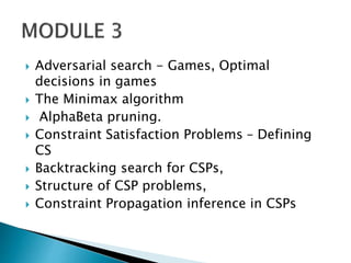 foundations of AI:module 3,csp,minimax algorithm | PPT