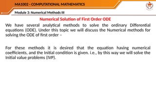 Numerical Methods for Solving First Order Ordinary Differential ...