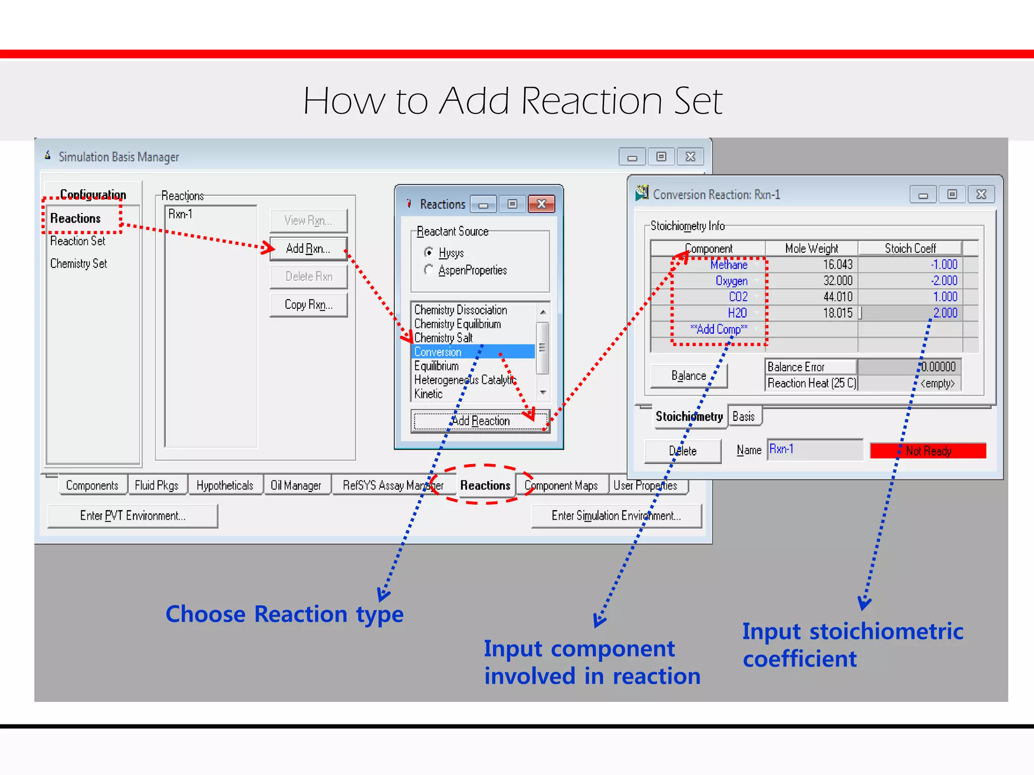 How to Add Reaction Set
Choose Reaction type
Input component
involved in reaction
Input stoichiometric
coefficient
 