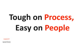 Tough on Process,
Easy on People
SWOT
MATRIX
 