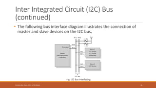Inter Integrated Circuit (I2C) Bus
(continued)
• The following bus interface diagram illustrates the connection of
master and slave devices on the I2C bus.
Fig: I2C Bus Interfacing
76
Shrishail Bhat, Dept. of ECE, AITM Bhatkal
 