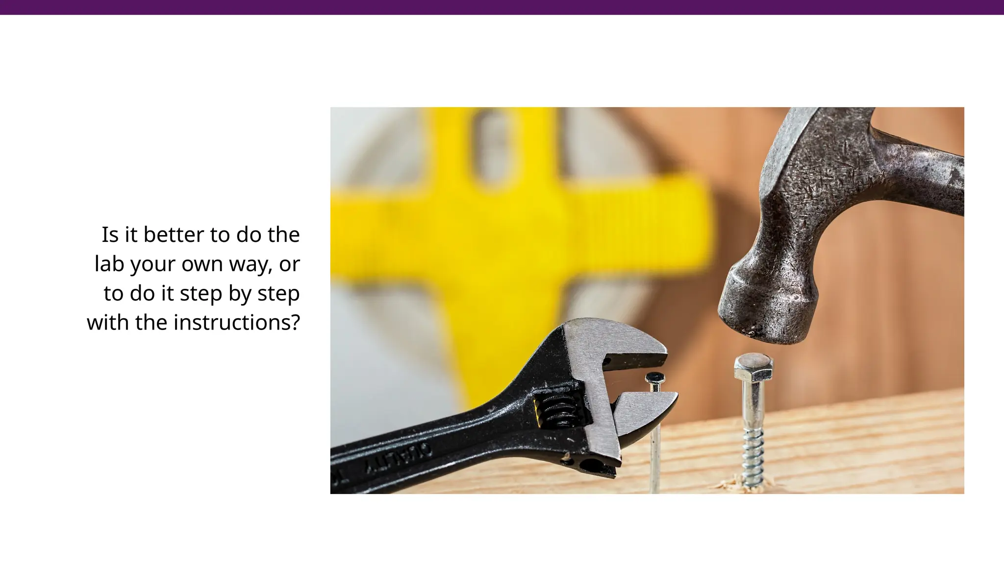 Is it better to do the
lab your own way, or
to do it step by step
with the instructions?
 