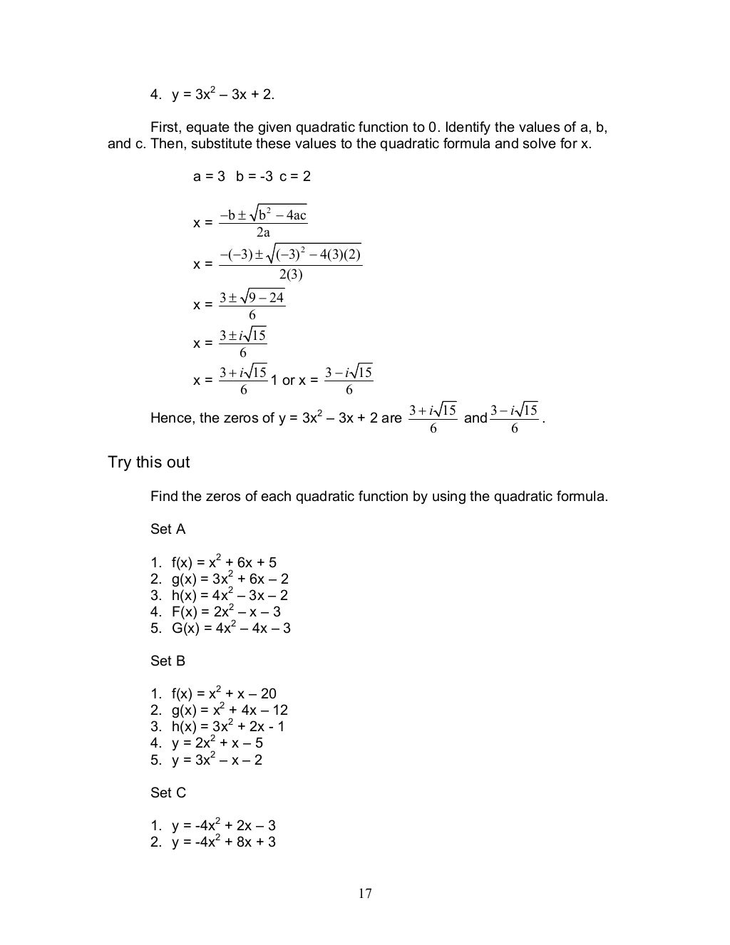 Module 3 quadratic functions