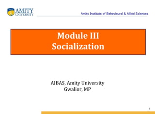 Amity Institute of Behavioural & Allied Sciences
Module III
Socialization
AIBAS, Amity University
Gwalior, MP
1
 
