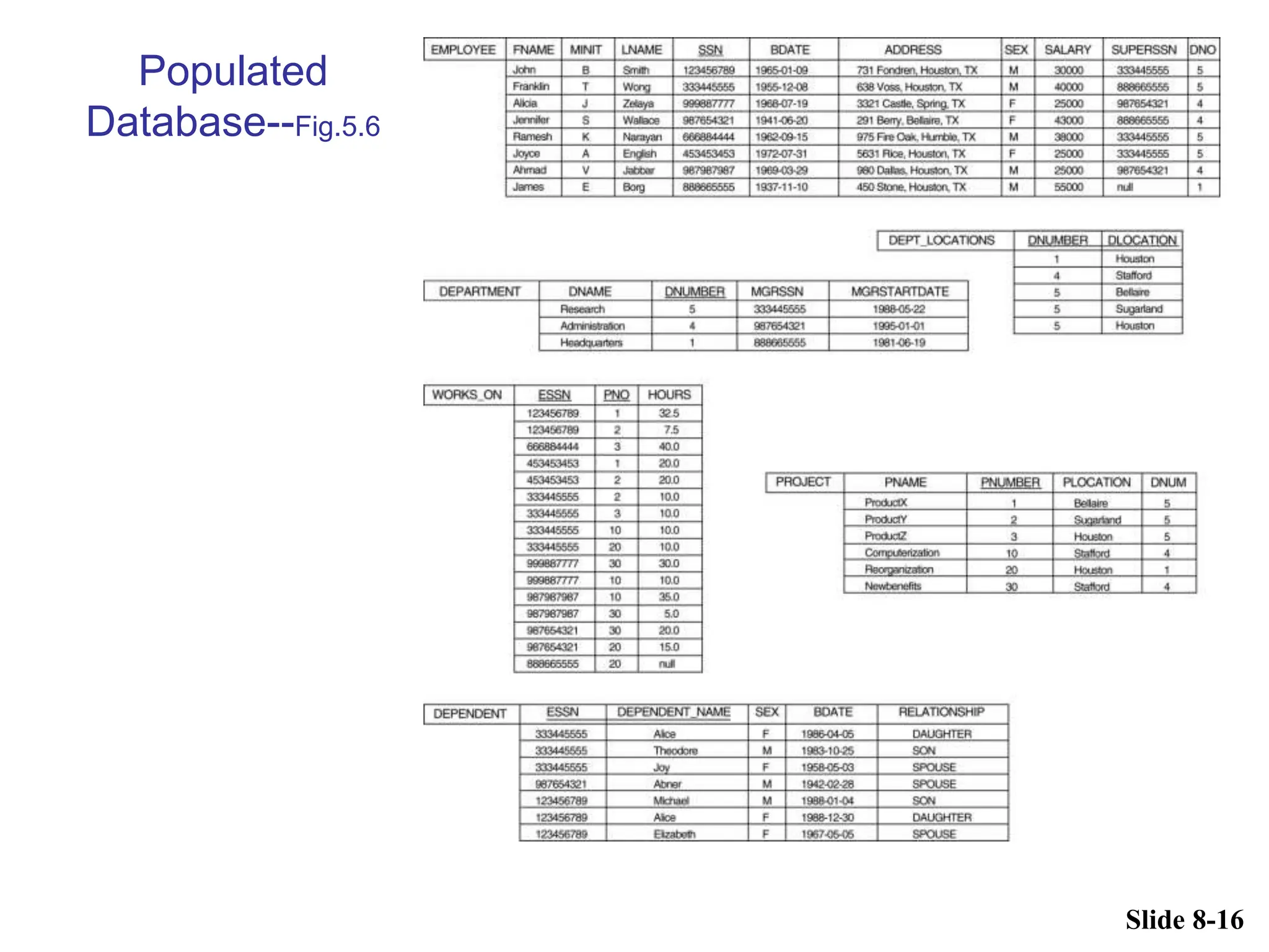Slide 8-16
Populated
Database--Fig.5.6
 