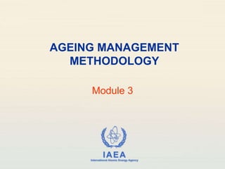 IAEA
International Atomic Energy Agency
AGEING MANAGEMENT
METHODOLOGY
Module 3
 