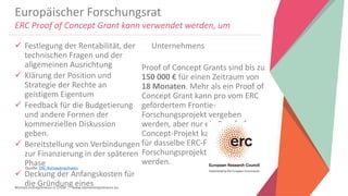 Women Entrepreneurs in STEM | www.stementrepreneurs.eu
Europäischer Forschungsrat
ERC Proof of Concept Grant kann verwende...