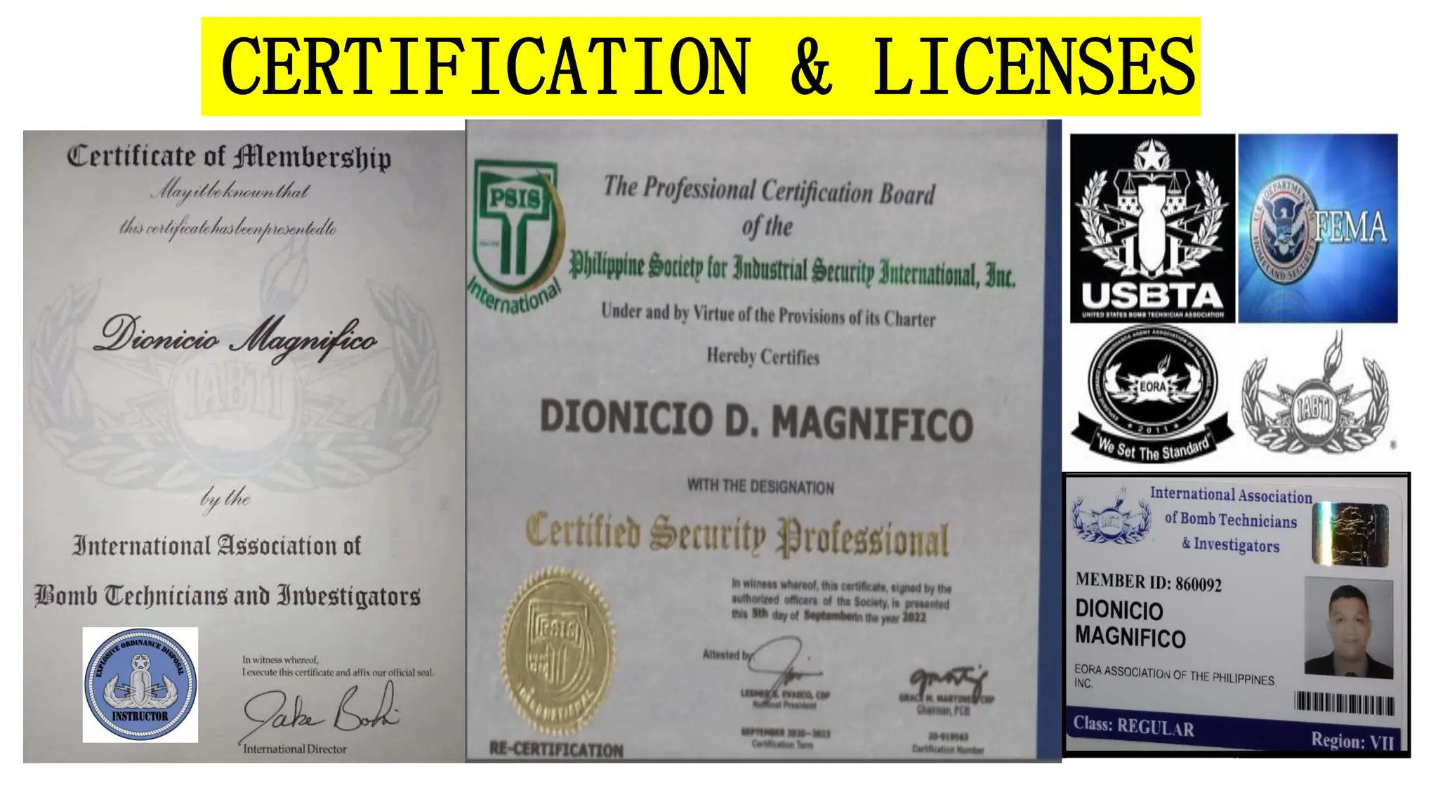 CERTIFICATION & LICENSES
 