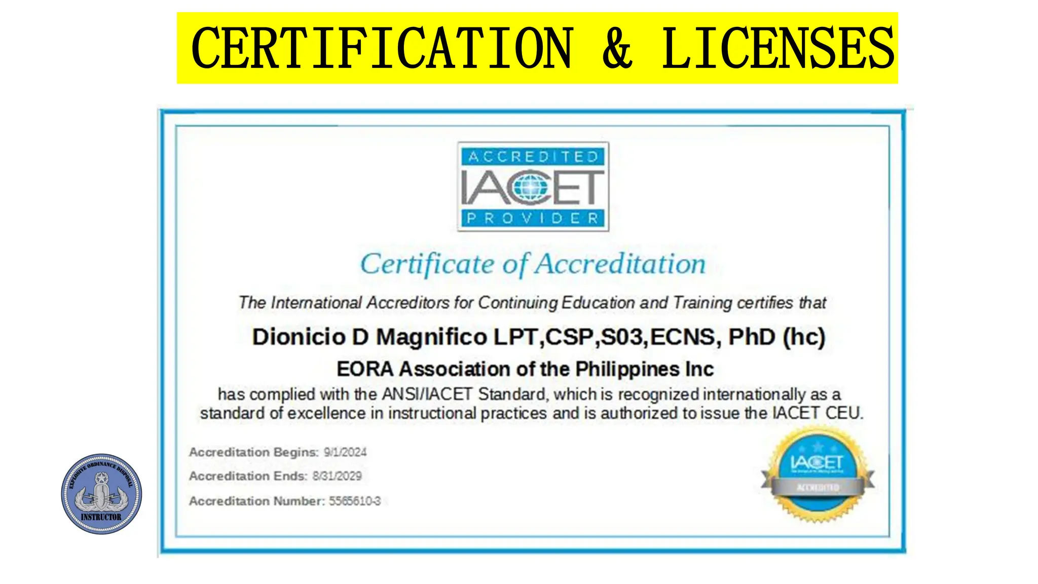 CERTIFICATION & LICENSES
 