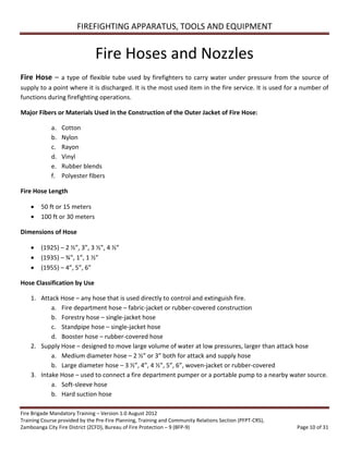 Volunteer Fire Brigade Training Module 3 firefighting apparatus, tools ...