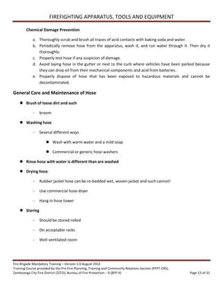 Volunteer Fire Brigade Training Module 3 firefighting apparatus, tools ...