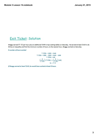 Module 3 Lesson 14.notebook
3
January 21, 2015
Exit Ticket: Solution
 