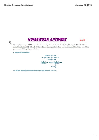 Module 3 Lesson 14.notebook
7
January 21, 2015
Homework Answers
5.
S.78
 