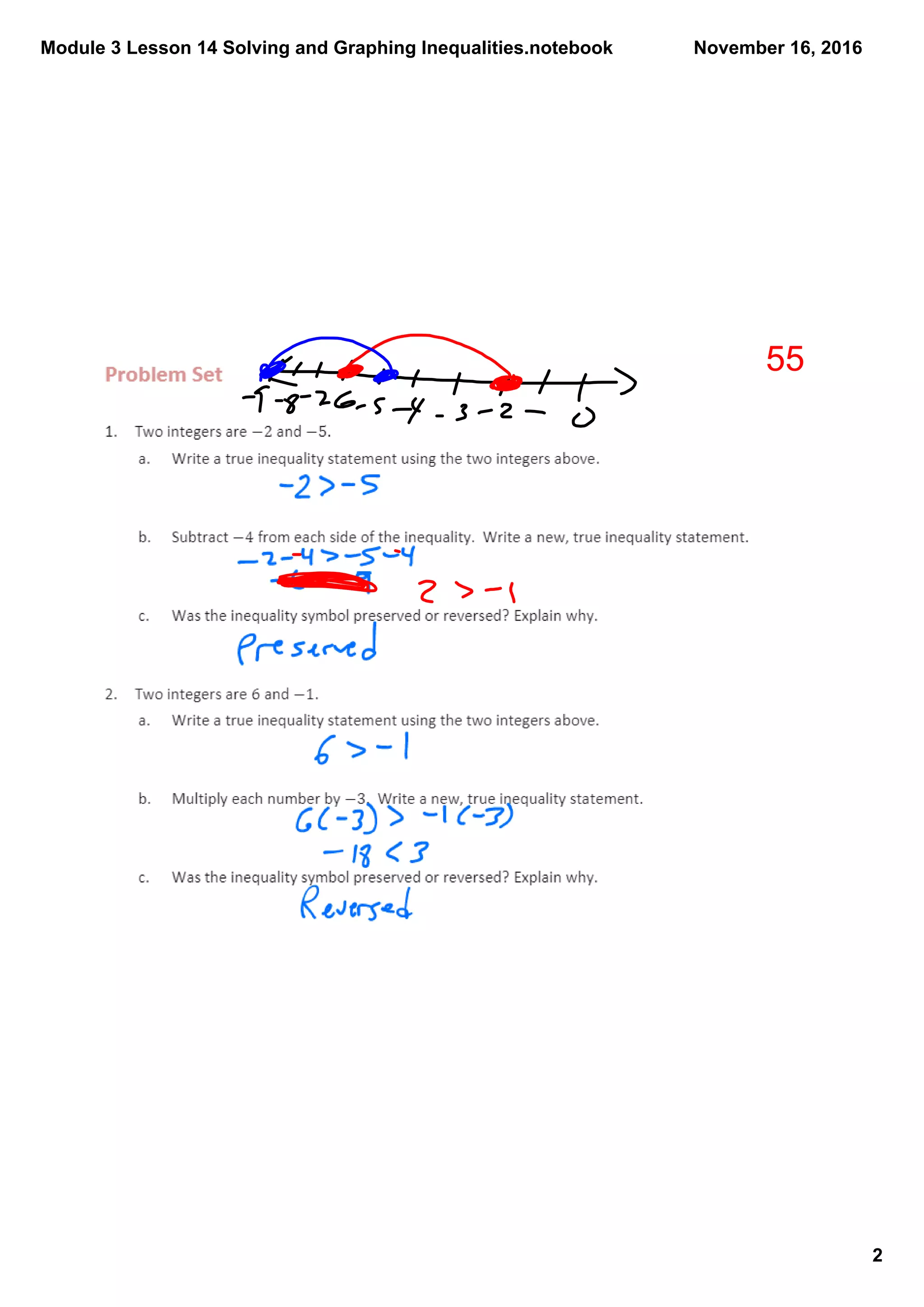 Module 3 Lesson 14 Solving and Graphing Inequalities.notebook
2
November 16, 2016
55