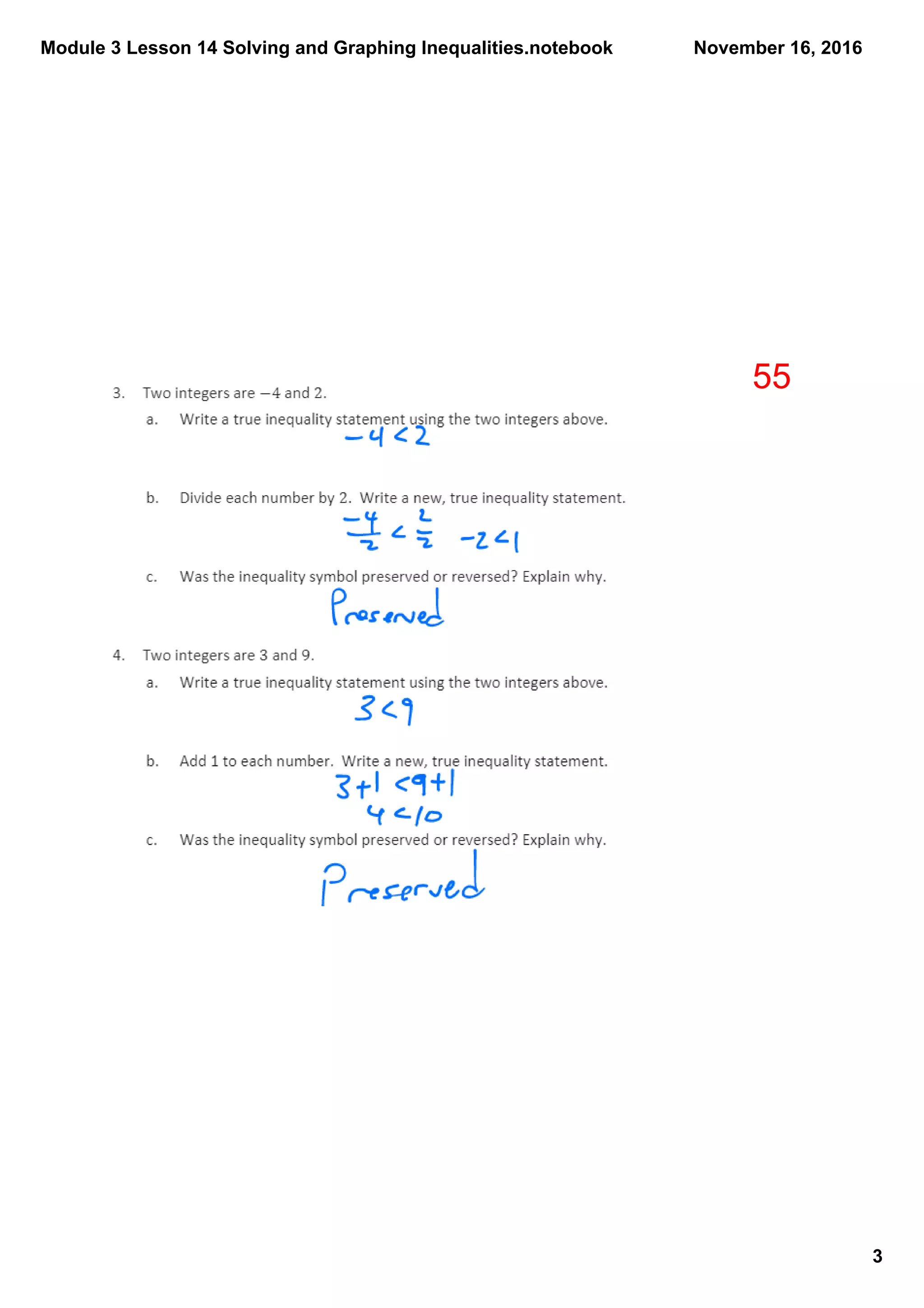 Module 3 Lesson 14 Solving and Graphing Inequalities.notebook
3
November 16, 2016
55