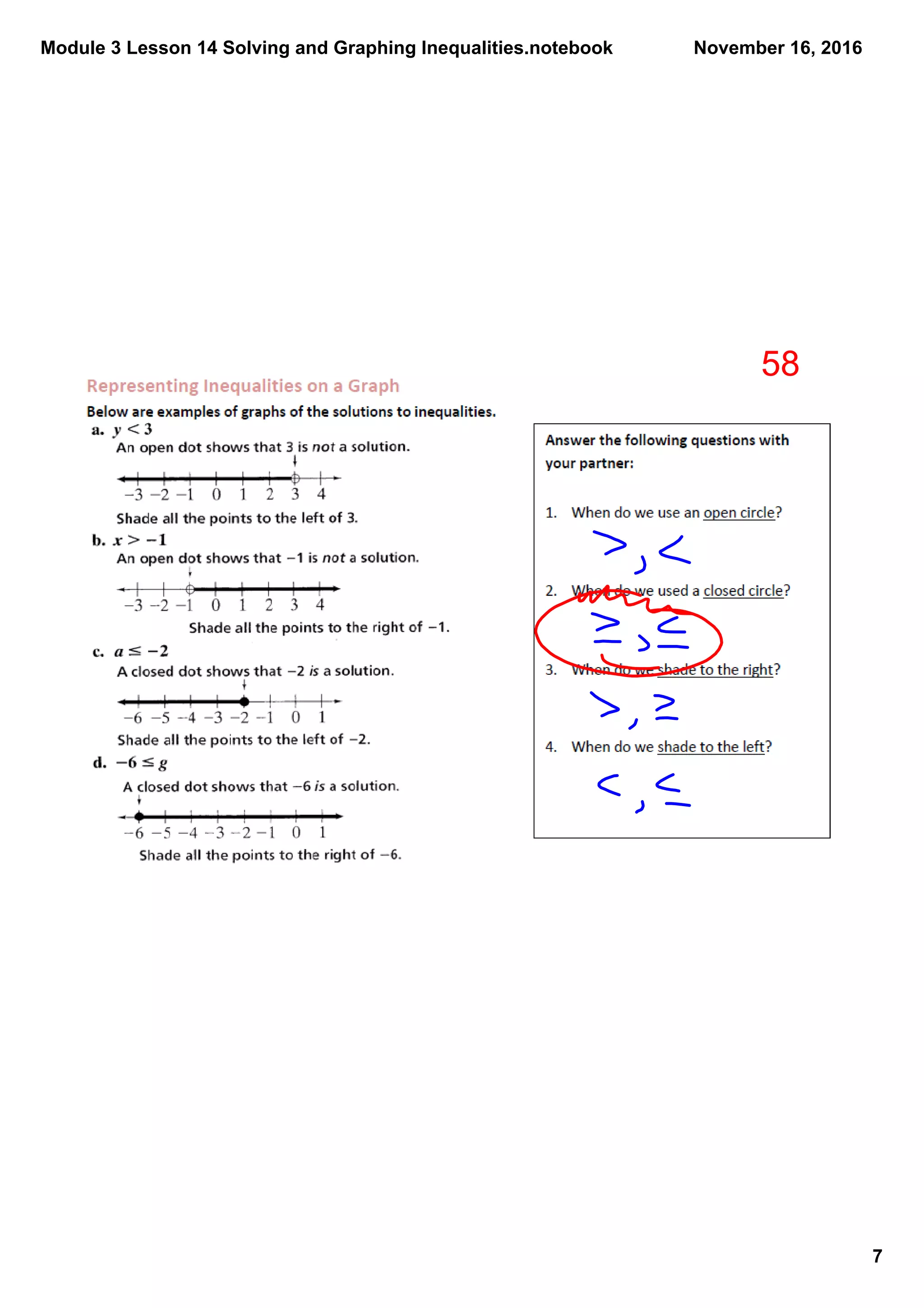 Module 3 Lesson 14 Solving and Graphing Inequalities.notebook
7
November 16, 2016
58